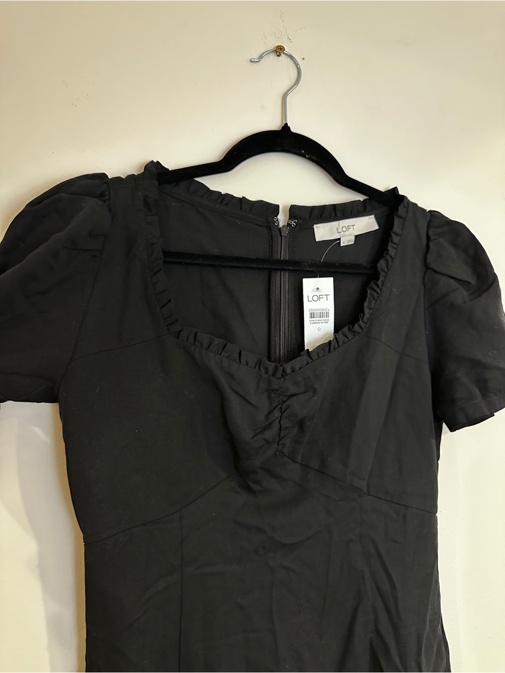 LOFT Black Puff Sleeve Dress with Side Slit – Size 0 NWT